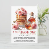 Mother’s Day Breakfast Invitation – Pancakes Roses Kaart (Staand voorkant)