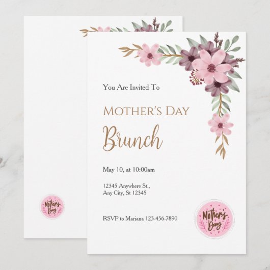 Mother´s Day Brunch Invitation Kaart (Voorkant / Achterkant)