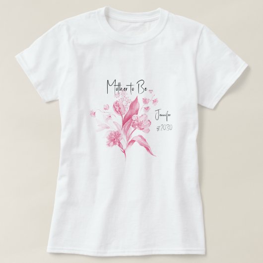 Mother-to-Be Pink Bouquet Girl Baby shower T-shirt (Design voorkant)