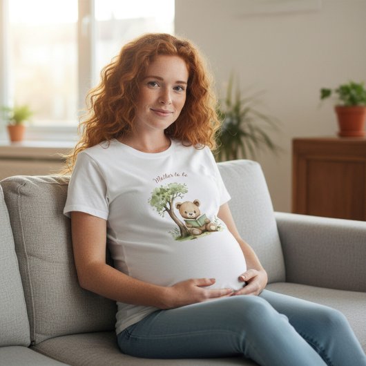 Mother to Be Teddy Bear Reading Under Tree Waterco T-shirt