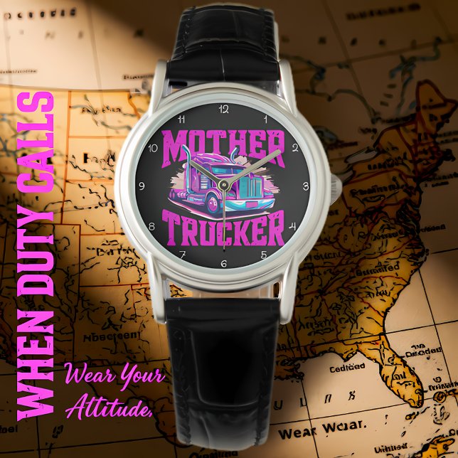 Mother Trucker: Purple Pink Attitude Horloge (Creator heeft geüpload)