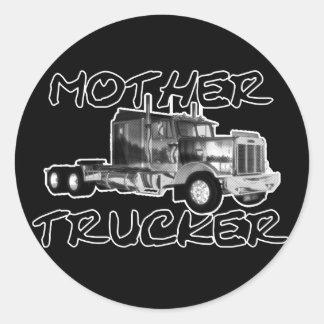 MOTHER TRUCKER - ZWART EN WITTE RONDE STICKER