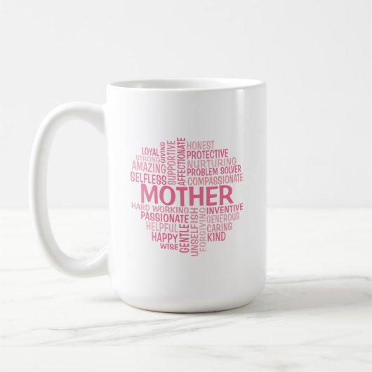 Mother Word Cloud Coffee Mok in roze tinten (Links)