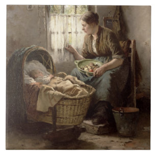 Motherly Affection (olie op canvas) Tegeltje