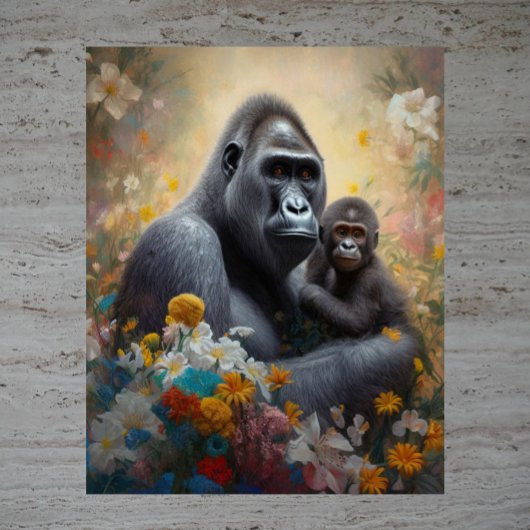 Motherly Love - Waterverf AI Afbeelding of Gorilla Poster