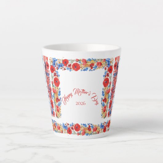 Mother's Day 2026 Brush Strokes Wildflowers Latte Mok (Voorkant)