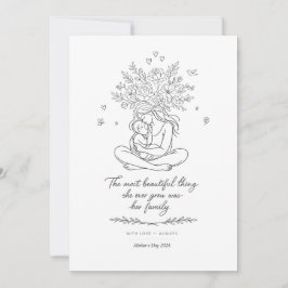 Mothers Day Botanical Line Art Card Floral Mom  Feestdagenkaart