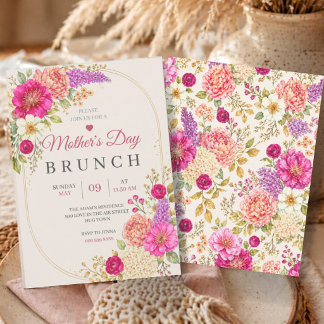 Mother's Day Brunch | Lunch Pink Flowers Floral Kaart