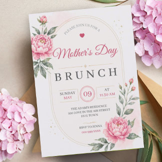 Mother's Day Brunch | Lunch Pink Flowers Floral Kaart