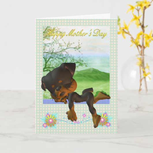 Mother's Day Card met little Rottweiler dog Kaart (Gele Bloem)