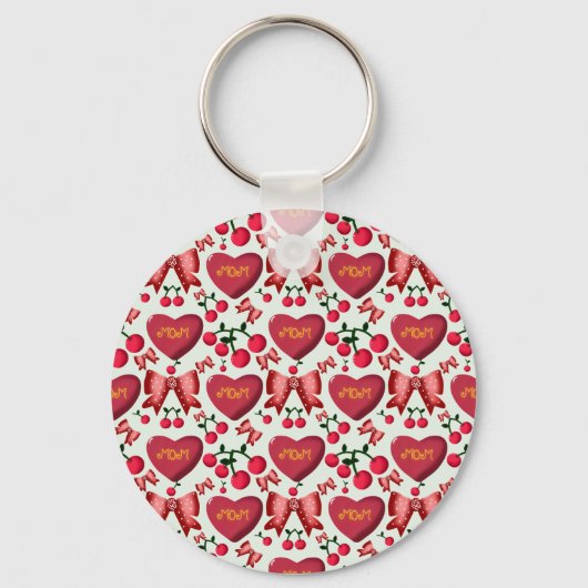 Mother's day cherry bow pattern gift  sleutelhanger (Voorkant)