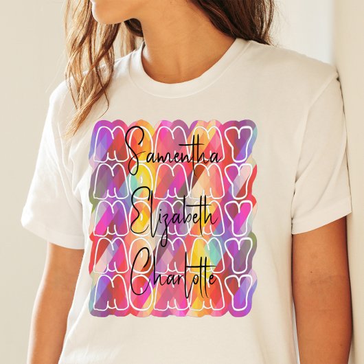 Mother's Day Custom Kids Names Colorful Party T-shirt