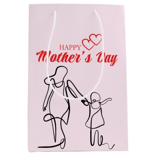 Mother's Day Line Art Pillow - Mama & Kind Liefde Medium Cadeauzakje (Voorkant)
