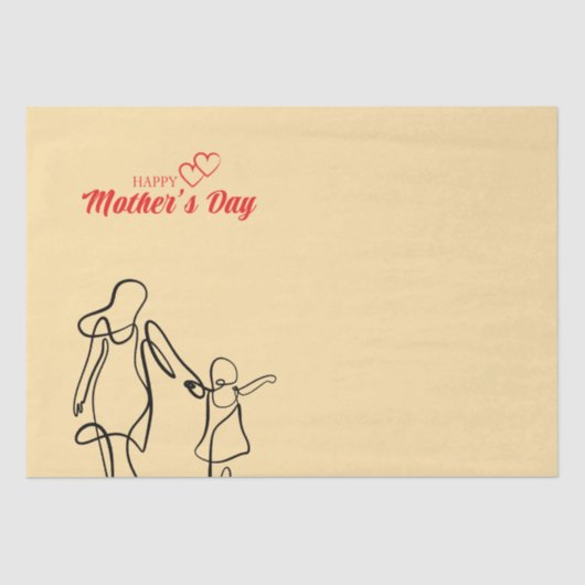 Mother's Day Line Art Pillow - Mama & Kind Liefde Tissuepapier (Voorkant)