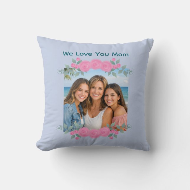 Mother's Day Mom Photo Throw Pillow Roses Lavender Kussen (Voorkant)