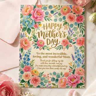 Mothers Day Most Incredible Loving Mom Floral Art Briefkaart