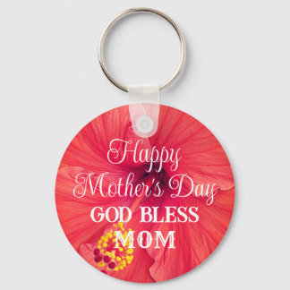 Mother's Day Orange Hibiscus Flower God Bless Mom  Sleutelhanger