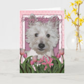 Mothers Day - Pink Tulips - Westie Kaart (Gele Bloem)