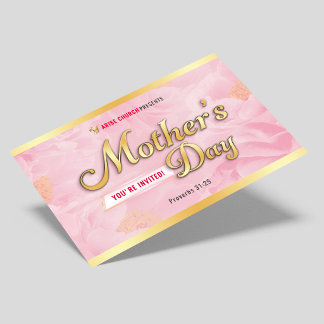 Mother's Day Service Church Invitation Pink & Gold Briefkaart