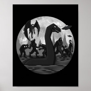 Mothman Bigfoot Loch Ness Monster Aliens Ufo Fun C Poster