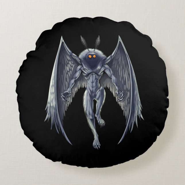 Mothman Cryptid Creature Rond Kussen (Voorkant)