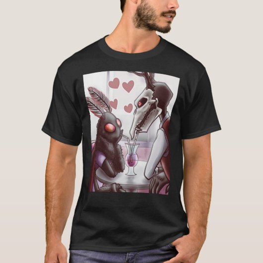 Mothman en Jersey Devil op een datum grafische T-S T-shirt (Voorkant)