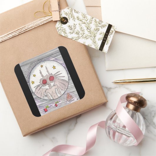 Mothman en Pizza Vierkante Sticker (Geschenken)