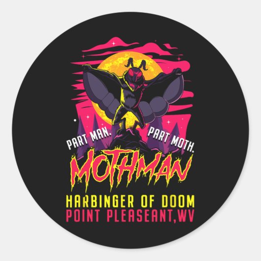 Mothman Fun Cryptid Harbinger Part Man Part Moth Ronde Sticker (Voorkant)