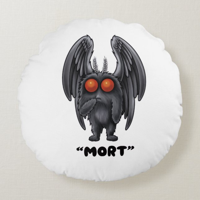 Mothman "Mort" Rond Kussen (Voorkant)