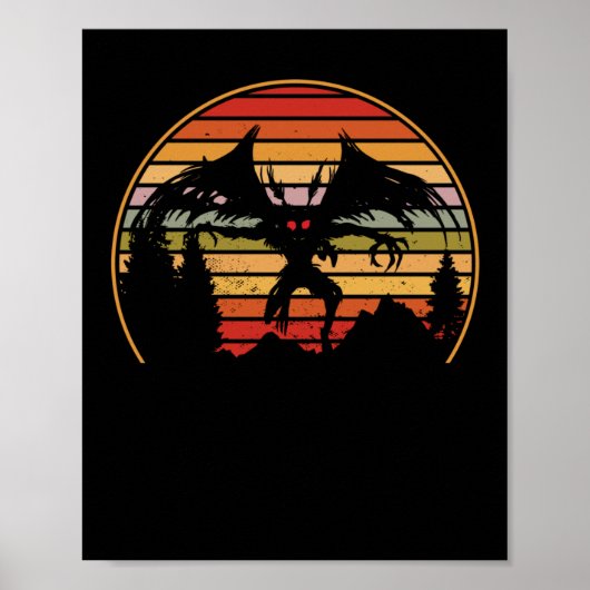 Mothman Retro Sunset Cryptid Creature Poster (Voorkant)