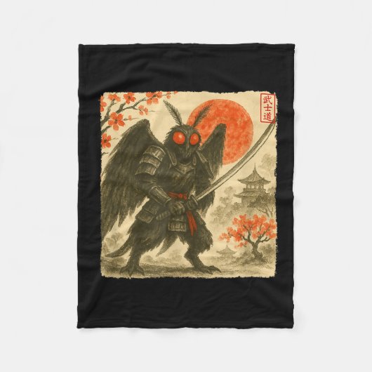 Mothman Samurai Japanese Warrior Costume Sumi-e Ar Fleece Deken (Voorkant)