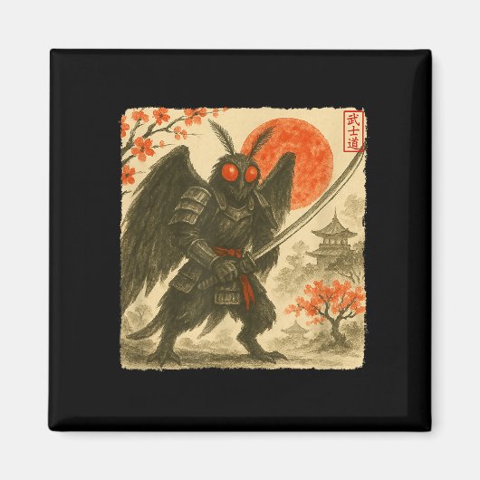 Mothman Samurai Japanese Warrior Costume Sumi-e Ar Magneet (Voorkant)
