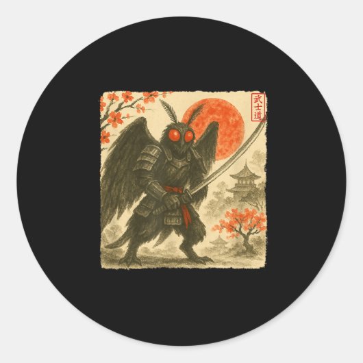 Mothman Samurai Japanese Warrior Costume Sumi-e Ar Ronde Sticker (Voorkant)