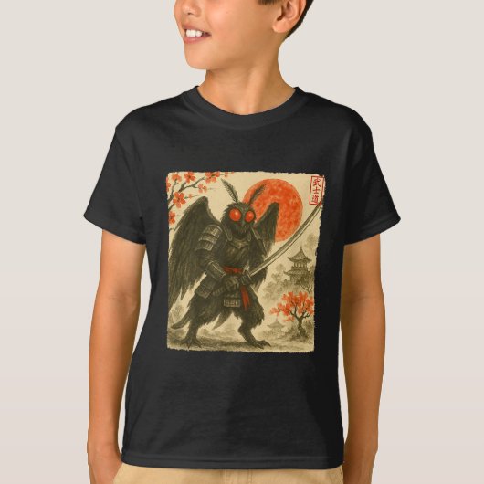 Mothman Samurai Japanese Warrior Costume Sumi-e Ar T-shirt (Voorkant)