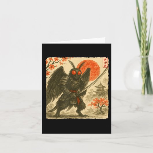 Mothman Samurai Japans krijgerkostuum Sumi-e Ar Kaart (Voorkant)