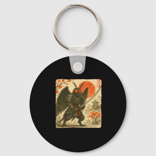 Mothman Samurai Japans krijgerkostuum Sumi-e Ar Sleutelhanger (Voorkant)