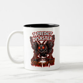 Mothman voorspelt rampspoed Funny Cryptid Humor Tweekleurige Koffiemok