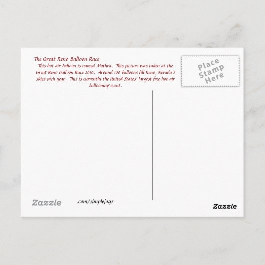 Mothra Hot Air Ballon Briefkaart (Achterkant)