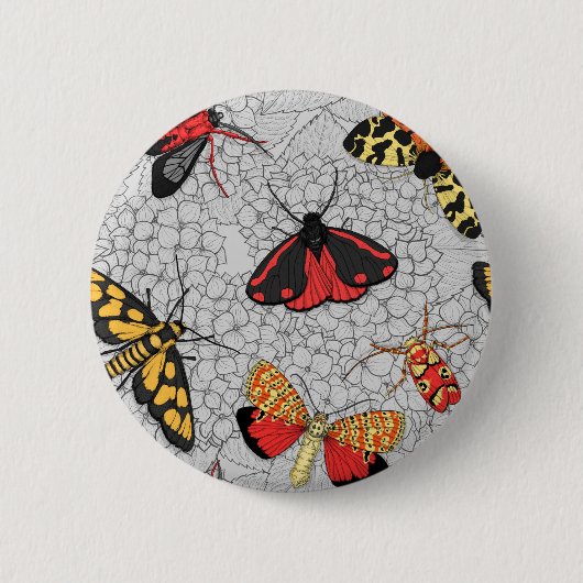 Moths on hydrangea ronde button 5,7 cm (Voorkant)