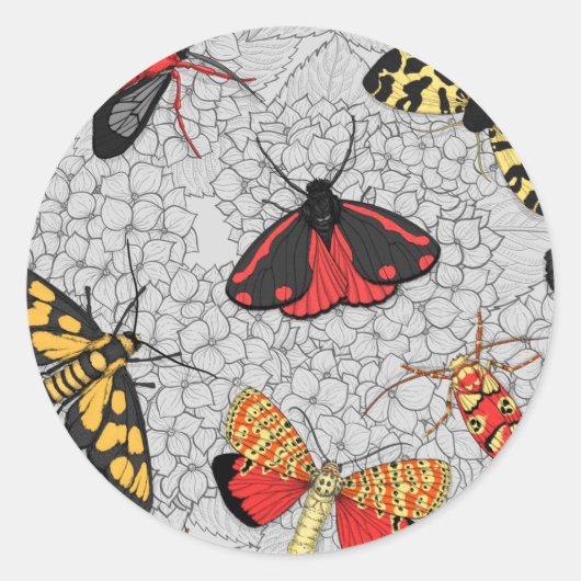 Moths on hydrangea ronde sticker (Voorkant)