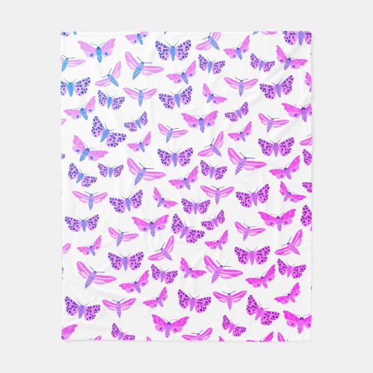 Moths Pattern roze Blue Paars Fleece Deken (Voorkant)