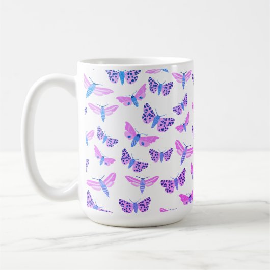 Moths Pattern roze Blue Paars Koffiemok (Links)