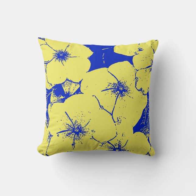 Motief Bloemen Zonnig geel blauw Kussen (Voorkant)