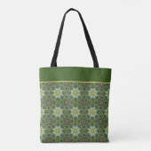  motief in groen met blauwe bloemen tote bag (Achterkant)