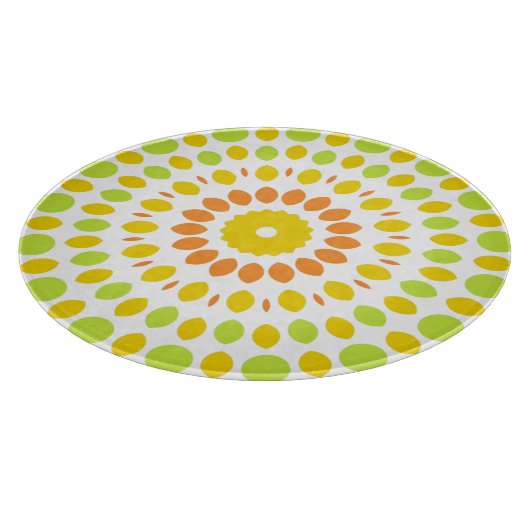  motief in limoengroen, citroengeel, sinaasappel snijplank (Hoek)