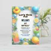 Motief Splash Bubbles Zomer Eend Schuim 1e Verjaar Kaart (Staand voorkant)