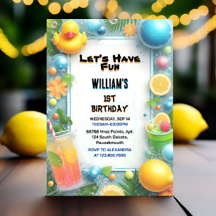 Motief Splash Bubbles Zomer Eend Schuim 1e Verjaar Kaart