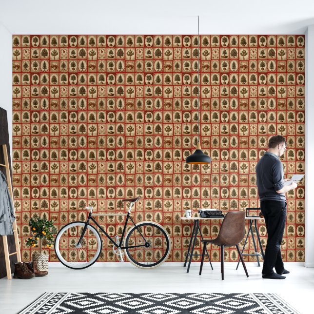 Motief van kerstbomen behang (Woonkamer)