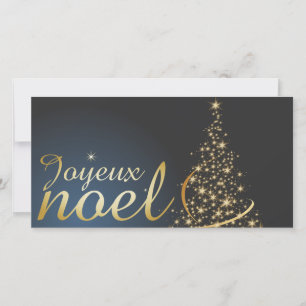 Motif de Noël bleu avec arbre de Noël doré Bedankkaart