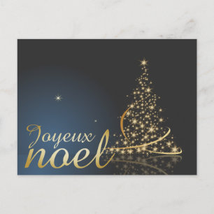 Motif de Noël bleu avec arbre de Noël doré Briefkaart